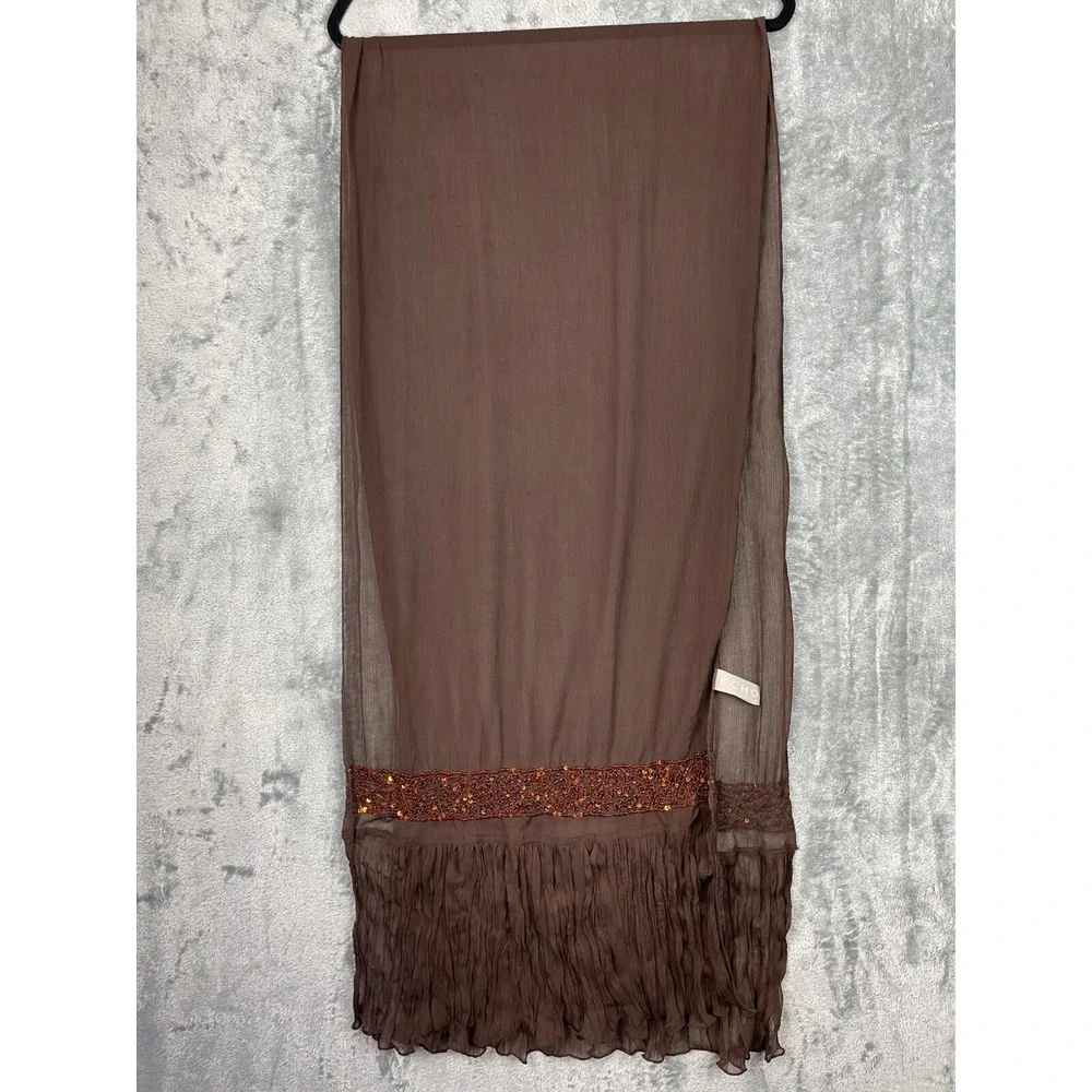 ECHO SCARF Brown Sequin Trim‎ Art to wear Artsy Lightweight Semisheer Bohemian